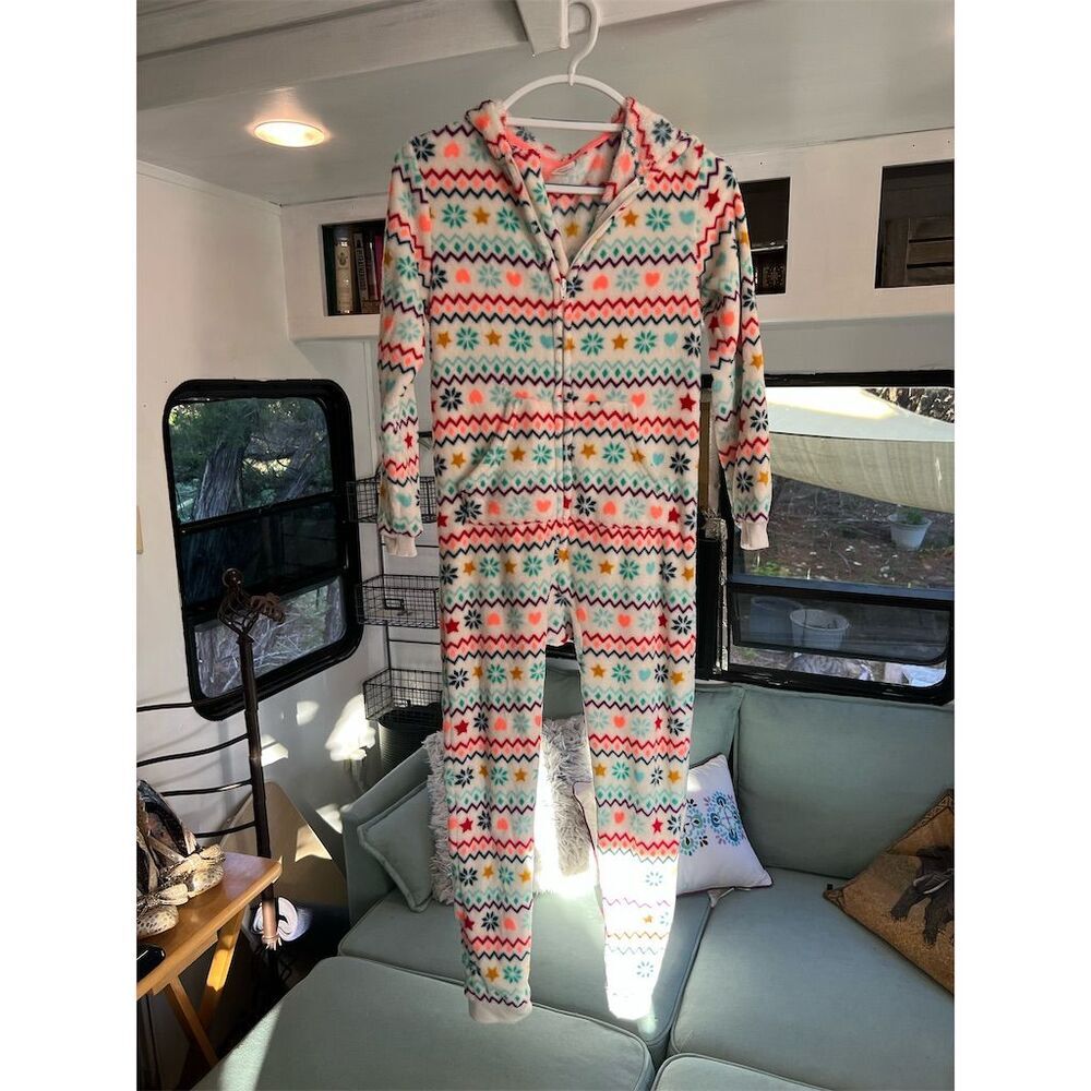 Cat & Jack Girls Hooded Blanket Sleeper Pajamas Size 10-12 Multicolor